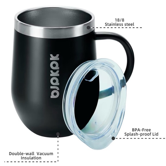 Black Insulated Mugs with Lids. 2 brand new cups in box - Picture 2 of 4